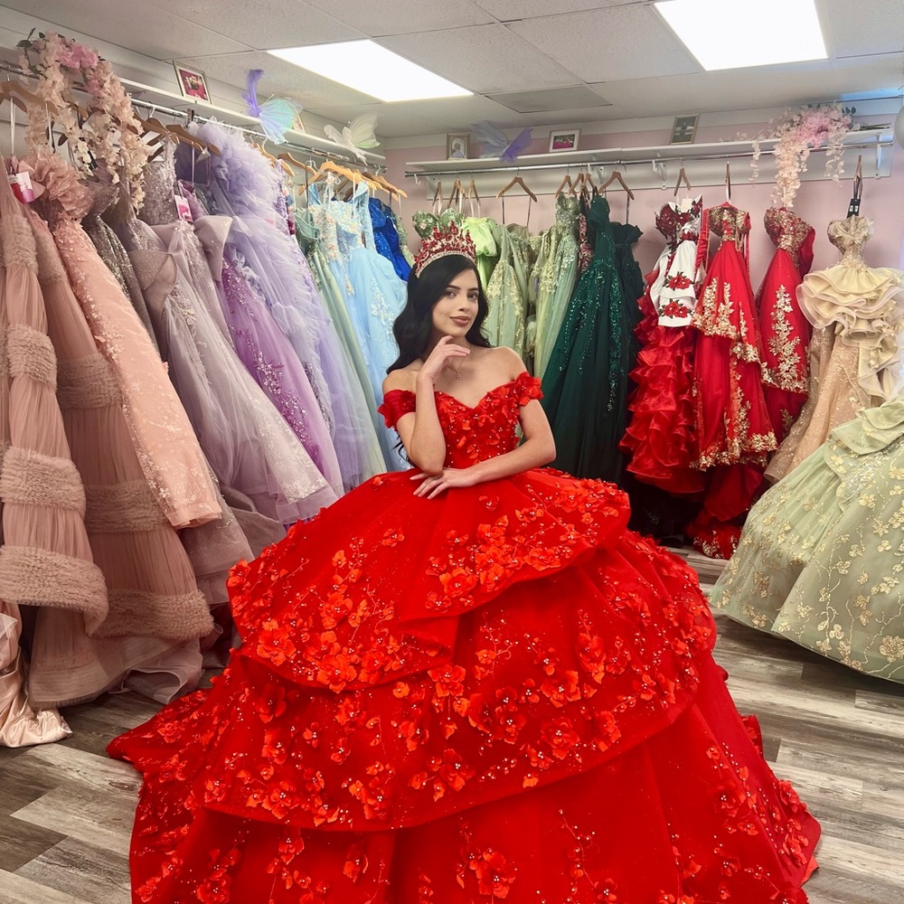 Stunning Red Floral Ball Gown/ Quinceañera or sweet 16